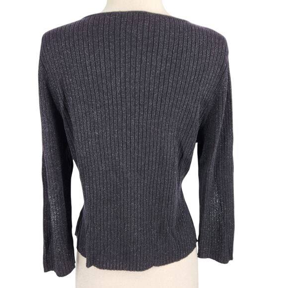 Kate Landry Silk & Metallic Knit Ribbed Sweater Lace V Neckline Size Large - Picture 4 of 6